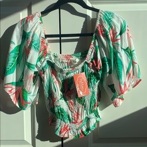 idem ditto tropical print smock crop top